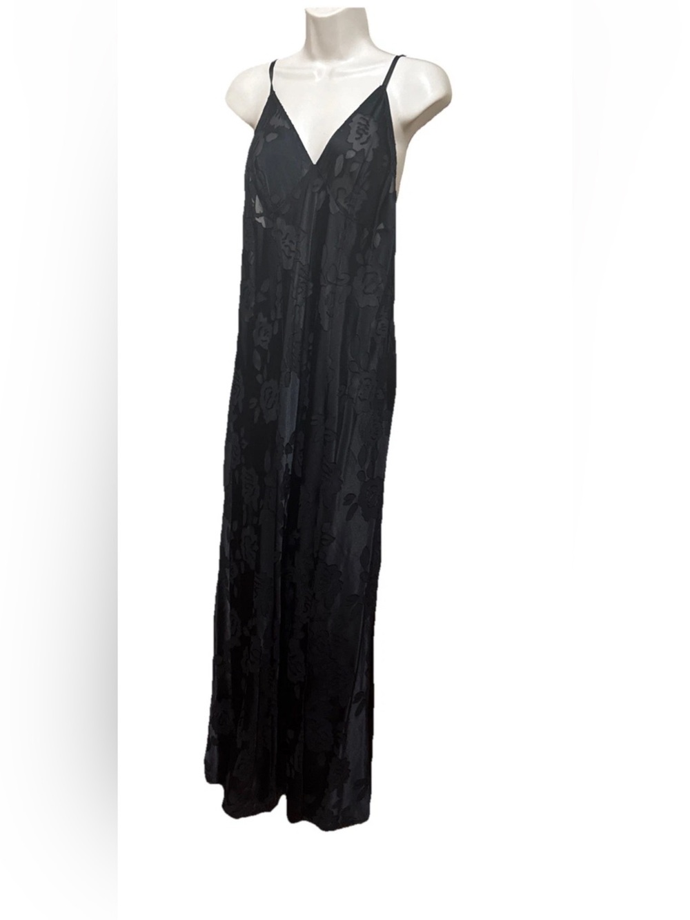VICTORIAS SECRET LONG NIGHTGOWN Large Black SHEER BURNOUT Gold Label Large